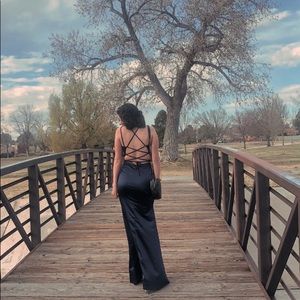 Blue silky long dress